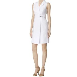 Calvin Klein White Sleeveless Sheath‎ Dress with Notched Collar SP